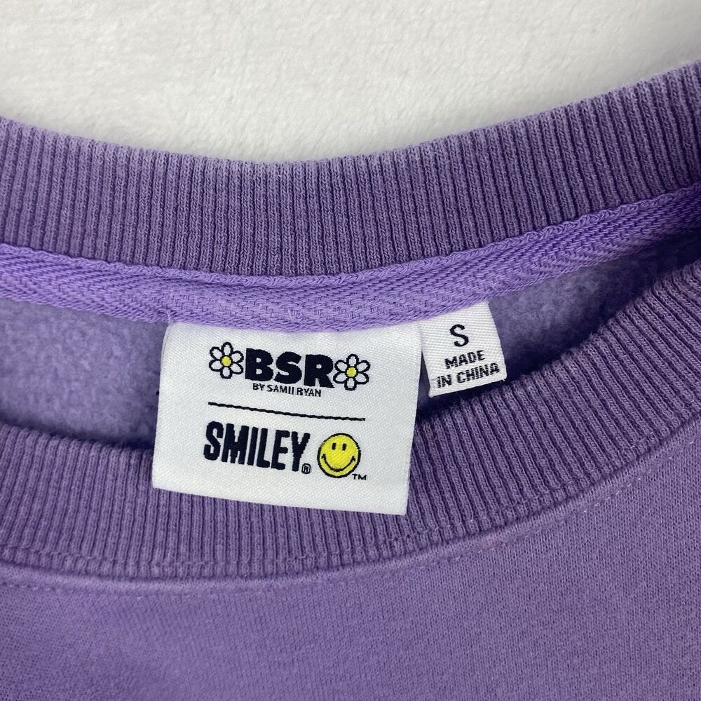 BSR By Samii Ryan Smiley Overthinking Graphic Sweatshirt Womens Small Purple - Picture 9 of 10